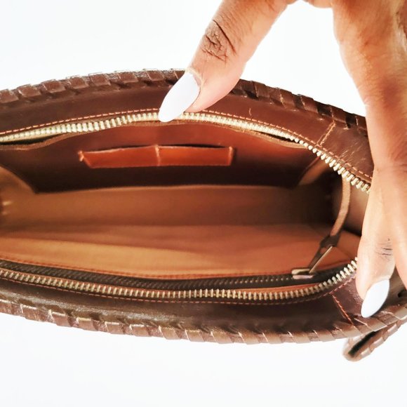 Vintage Tooled Leather Wristlet Bag, Brown Leather Bag, Heavy Leather Hippie Bag - Picture 7 of 7